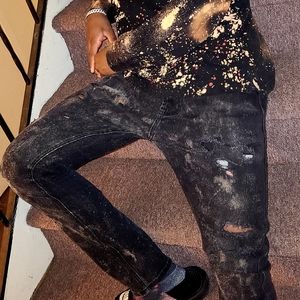 Custom Black ripped bleached skinny jeans
